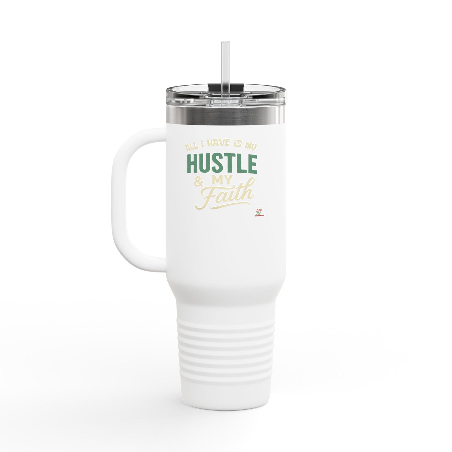 Faith Hustle Insulated Travel Mug, 40oz - Perfect for Coffee Lovers, On-the-Go, Gift for Friends, Motivational Drinkware