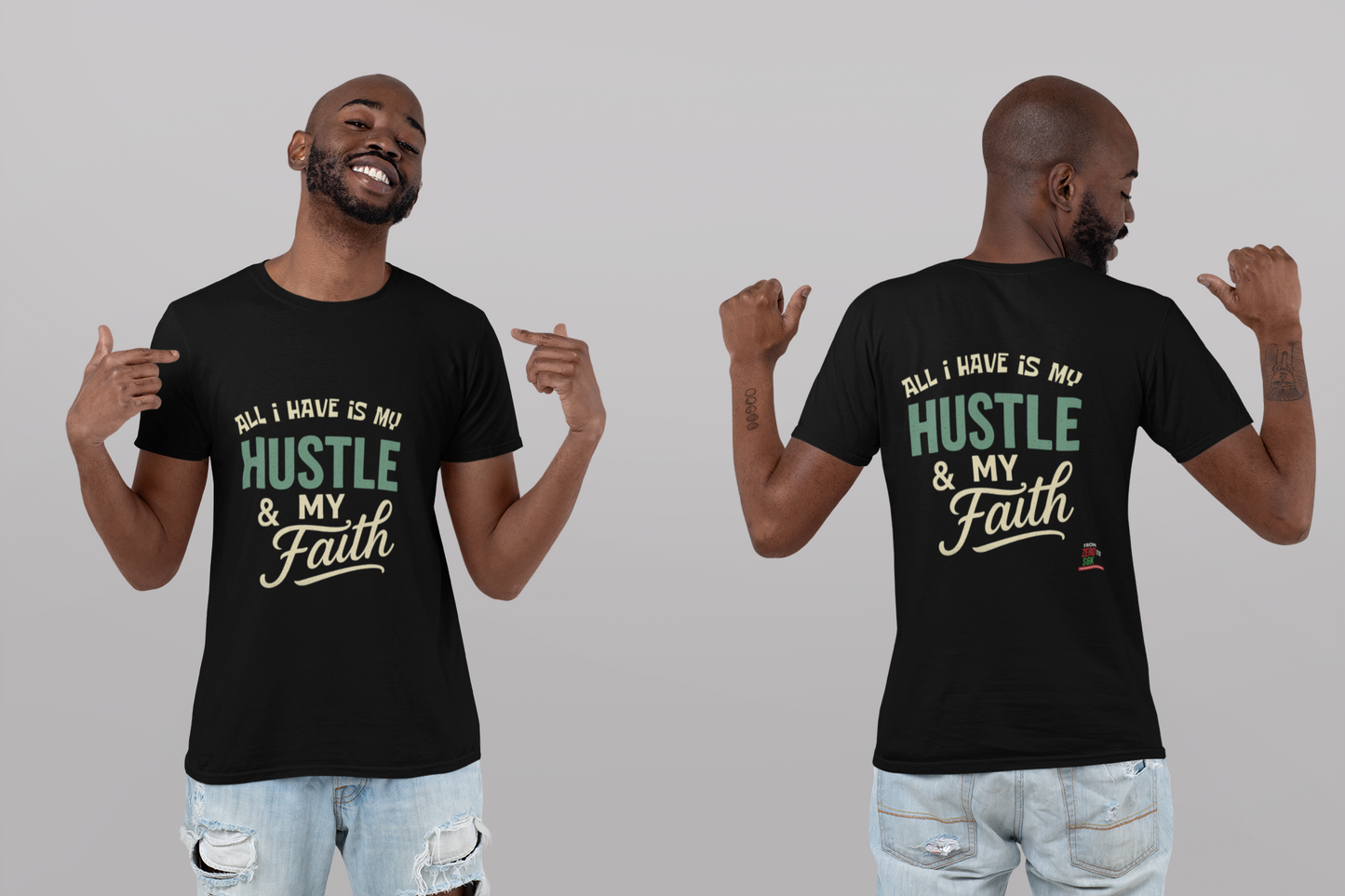 Hustle & Faith T-Shirt, Inspirational Crew Tee for Entrepreneurs, Motivational Gift for Holidays, Unisex Casual Wear, Faith-Based Apparel
