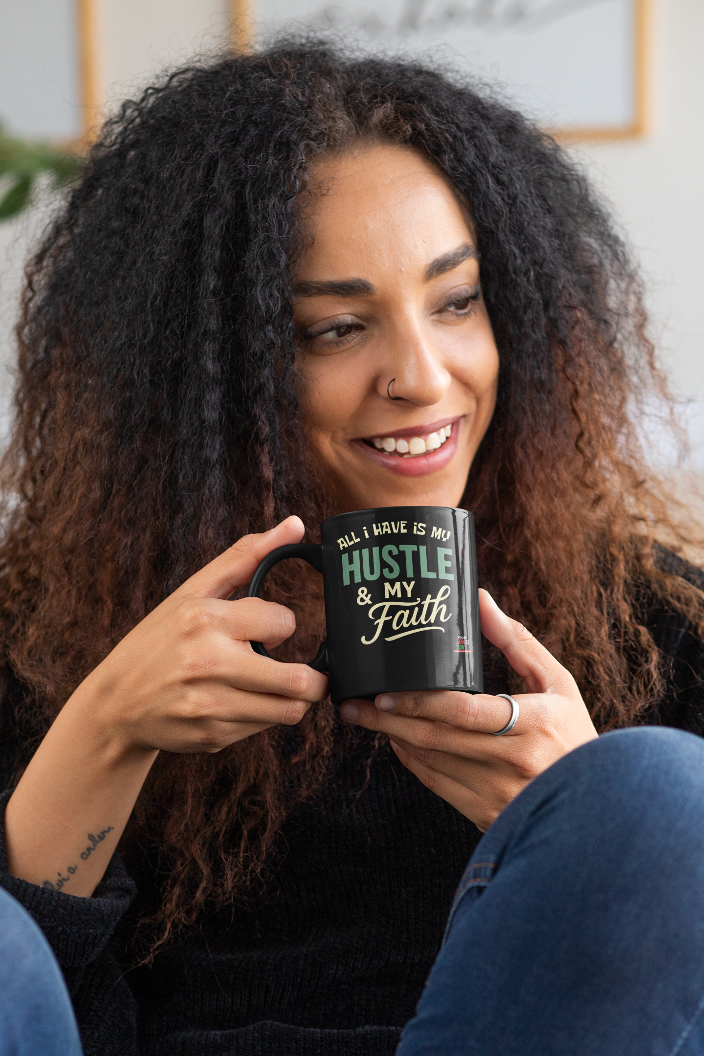 Hustle & Faith Black Coffee Mug with Motivational Quote, Perfect Gift for Entrepreneurs, Tea Lovers, Comeback Story, Coffee Break