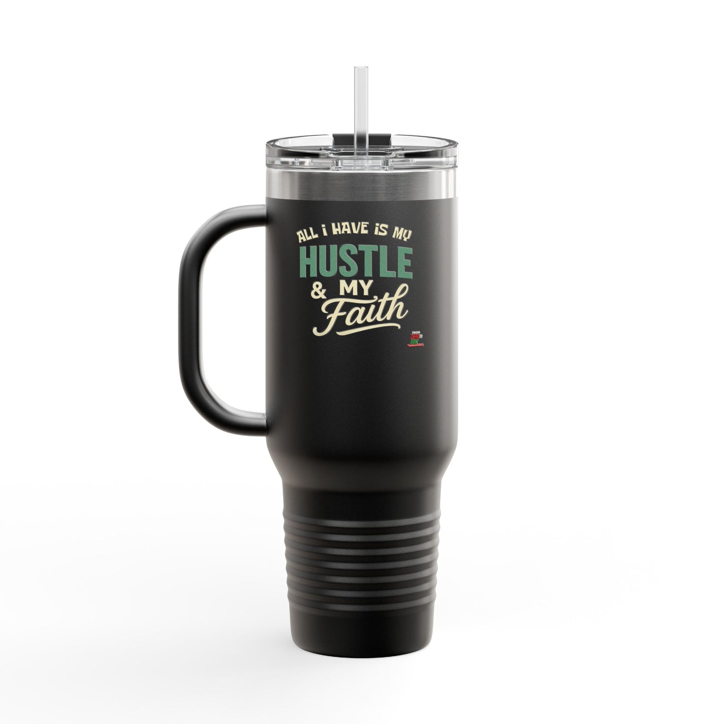 Faith Hustle Insulated Travel Mug, 40oz - Perfect for Coffee Lovers, On-the-Go, Gift for Friends, Motivational Drinkware